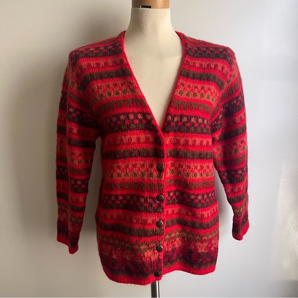United Colors Of Benetton Sweaters - Vintage United Colors of Benetton Red Mohair Wool Knit Blend Cardigan Large